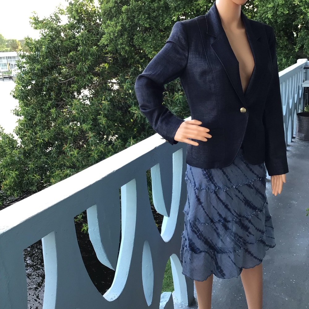 Infinitif Paris High Shine Viscose Silk Blend Navy Women's Single-Button Blazer